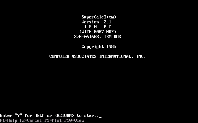 SuperCalc 3 v2.10 IBM PC - Splash